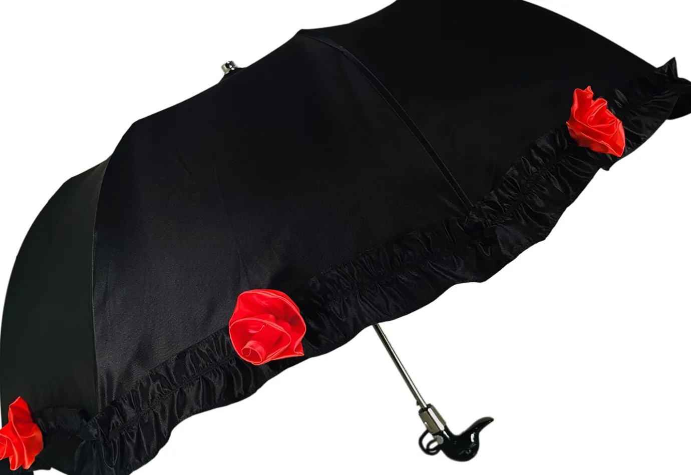 Il Marchesato Amazing Frilly Black Folding Umbrella Parasol New