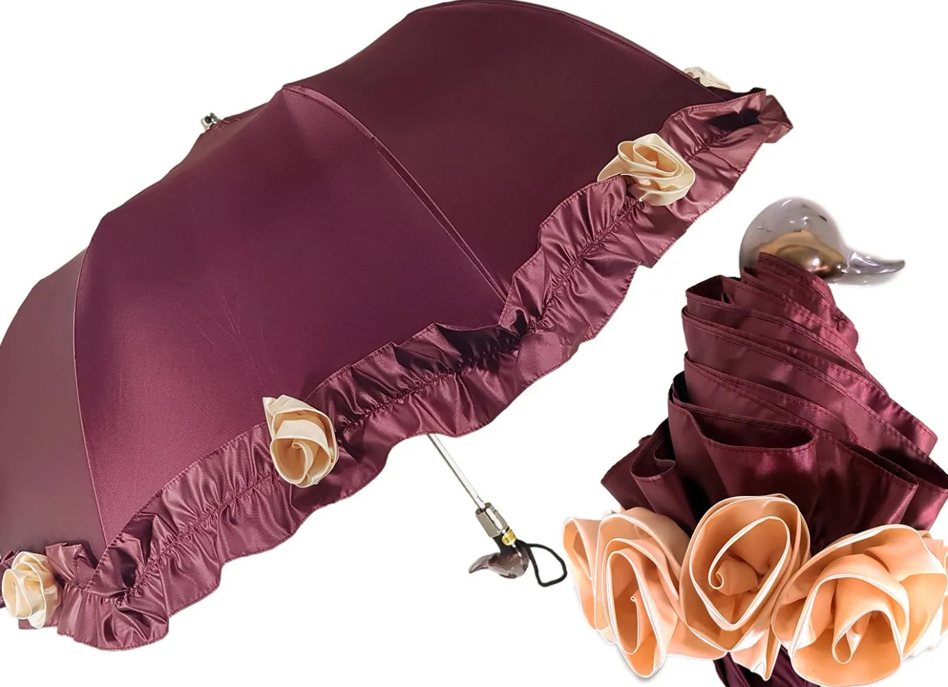 Il Marchesato Amazing Frilly Burgundy Folding Umbrella Parasol Best
