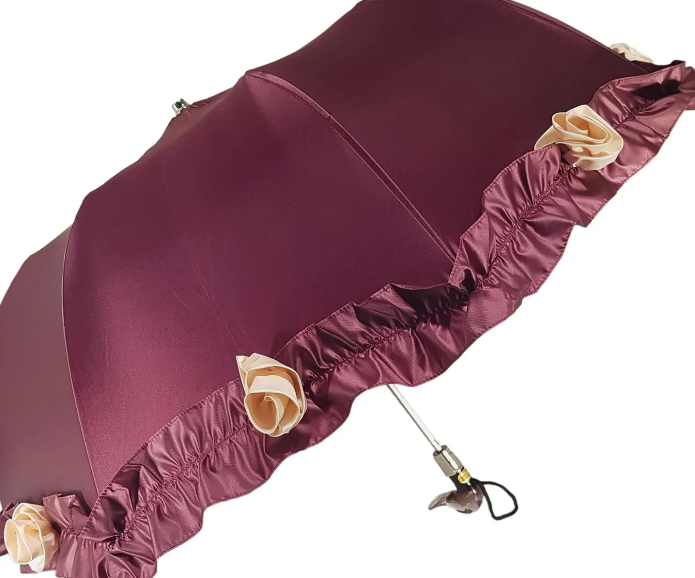 Il Marchesato Amazing Frilly Burgundy Folding Umbrella Parasol Best