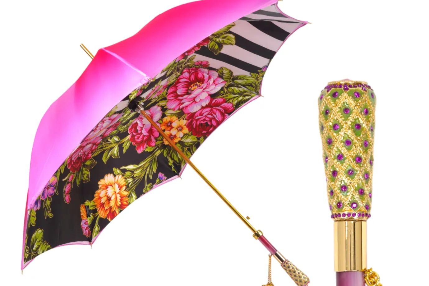 Il Marchesato Artisan Pink Floral Umbrella with Crystal Handle & Exquisite Hand-Pain Discount