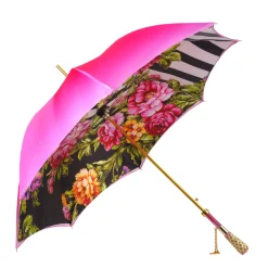 Il Marchesato Artisan Pink Floral Umbrella with Crystal Handle & Exquisite Hand-Pain Discount