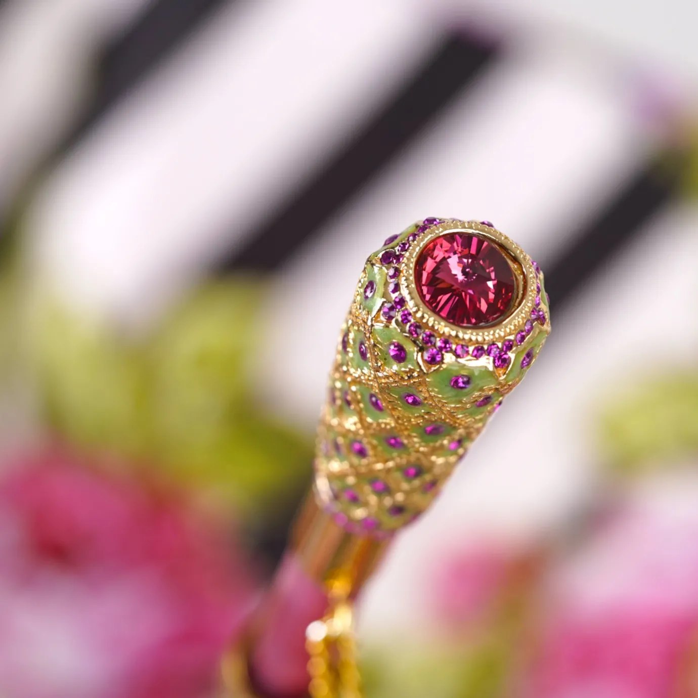 Il Marchesato Artisan Pink Floral Umbrella with Crystal Handle & Exquisite Hand-Pain Discount