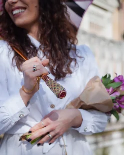 Il Marchesato Artisan Pink Floral Umbrella with Crystal Handle & Exquisite Hand-Pain Discount
