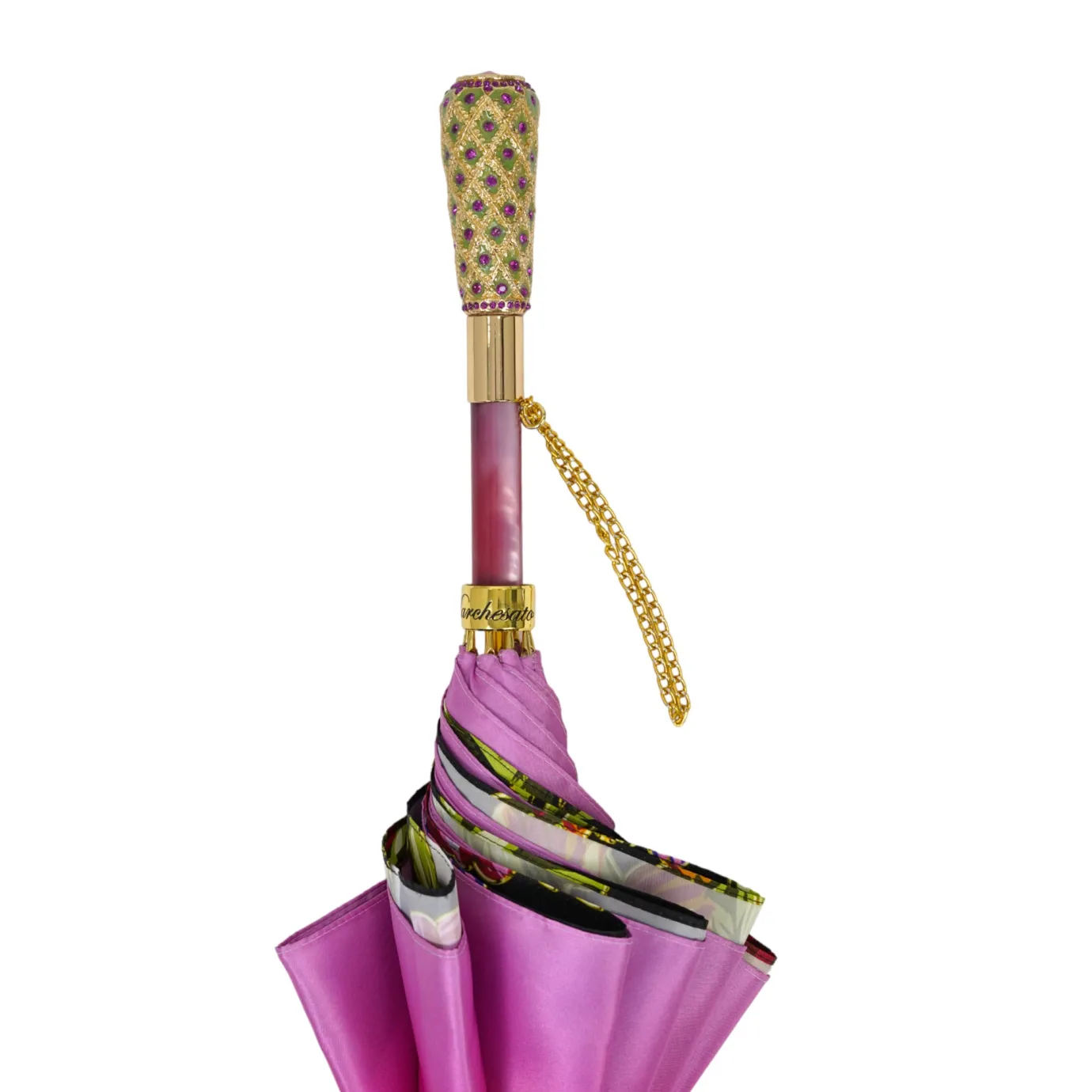 Il Marchesato Artisan Pink Floral Umbrella with Crystal Handle & Exquisite Hand-Pain Discount