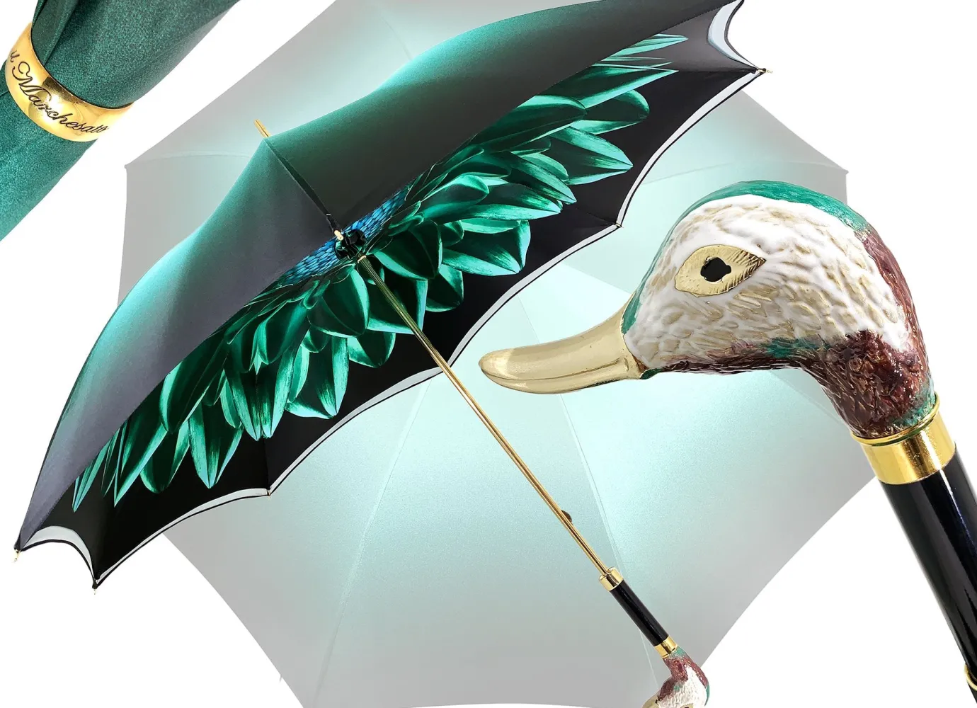 Il Marchesato Beautiful Double Canopy Umbrella in a Luxurious Green Satin Clearance