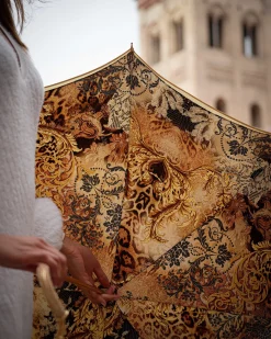 Il Marchesato Beautiful Double Canopy Umbrella in a Luxurious Golden Satin Clearance