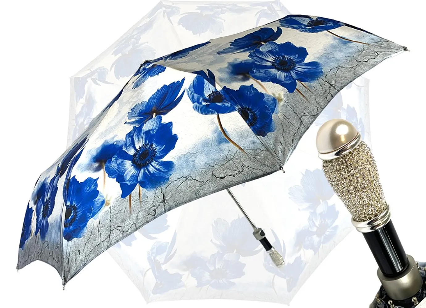 Il Marchesato Beautiful Folding Umbrella With Blue Poppies Discount