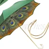 Il Marchesato Beautiful Green Women's Umbrella with Printed Peacock Design gold plated handle Clearance