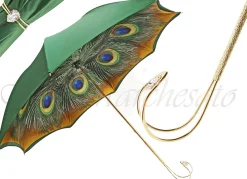 Il Marchesato Beautiful Green Women's Umbrella with Printed Peacock Design gold plated handle Clearance