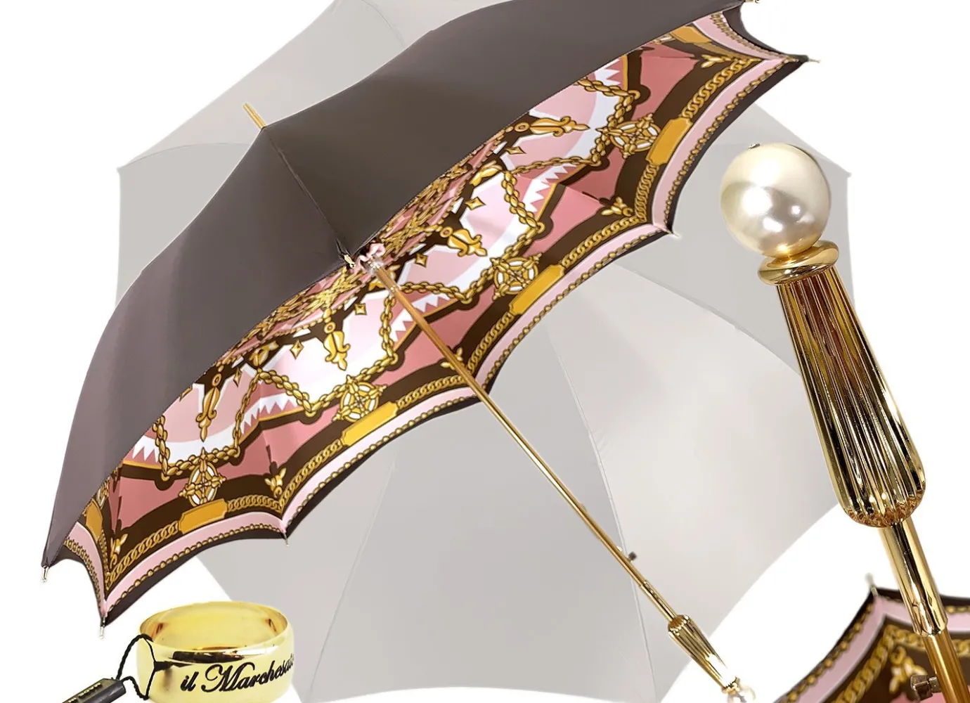 Il Marchesato Beautiful Red Women's Umbrella with Printed Peacock Design Hight Quality Luxury Umbrella Outlet