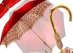 Il Marchesato Beautiful Red Women's Umbrella with Printed Peacock Design Hight Quality Luxury Umbrella Outlet