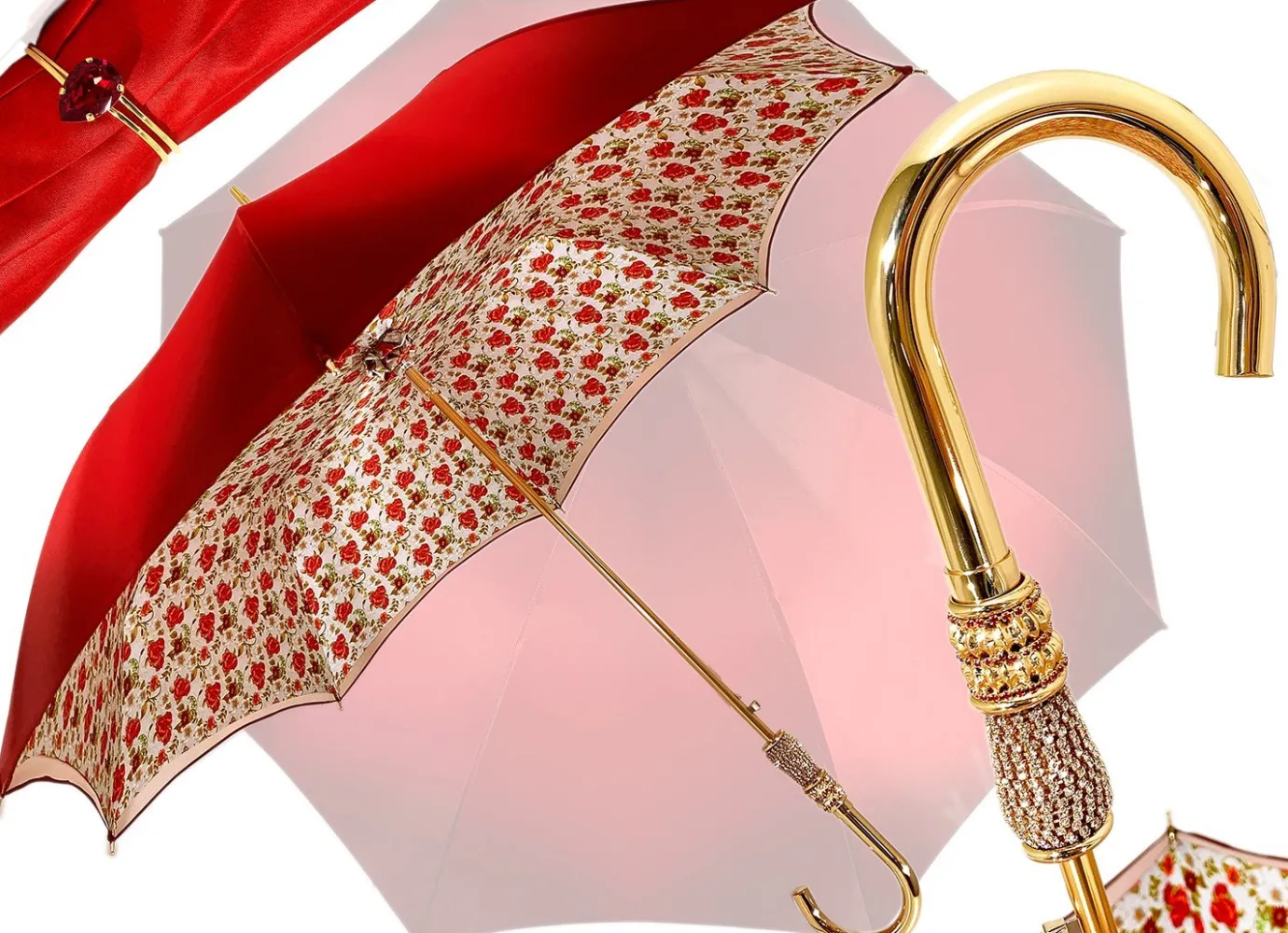 Il Marchesato Beautiful Red Women's Umbrella with Printed Peacock Design Hight Quality Luxury Umbrella Outlet