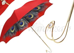 Il Marchesato Beautiful Red Women's Umbrella with Printed Peacock Design Hight Quality Luxury Umbrella Sale