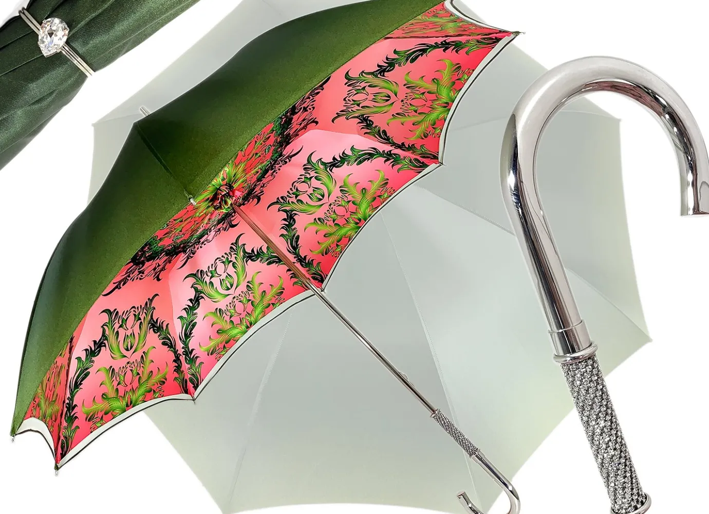 Il Marchesato Beautiful Red Women's Umbrella with Printed Peacock Design Hight Quality Luxury Umbrella Best