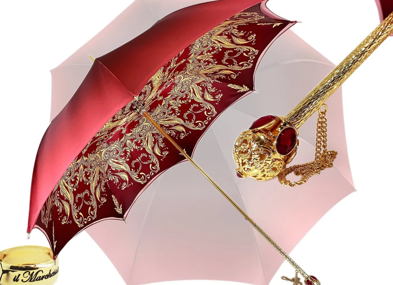 Il Marchesato Beautiful Red Women's Umbrella with Printed Peacock Design Hight Quality Luxury Umbrella Discount