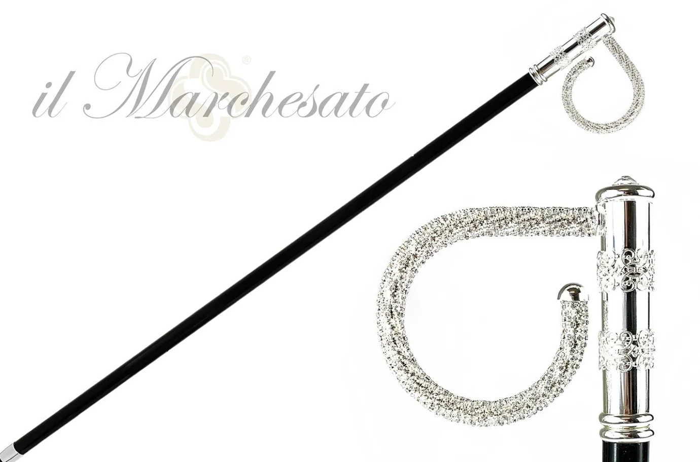 Il Marchesato Beauty Walking stick with crystals - Silver-plated 925 Sale