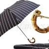 Il Marchesato Black and White Striped Men's Folding Umbrella - Whangee Bamboo Handle Best