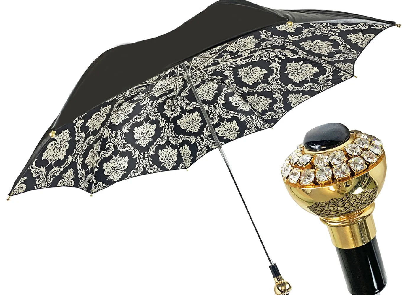 Il Marchesato Black double canopy umbrella with damask design Outlet