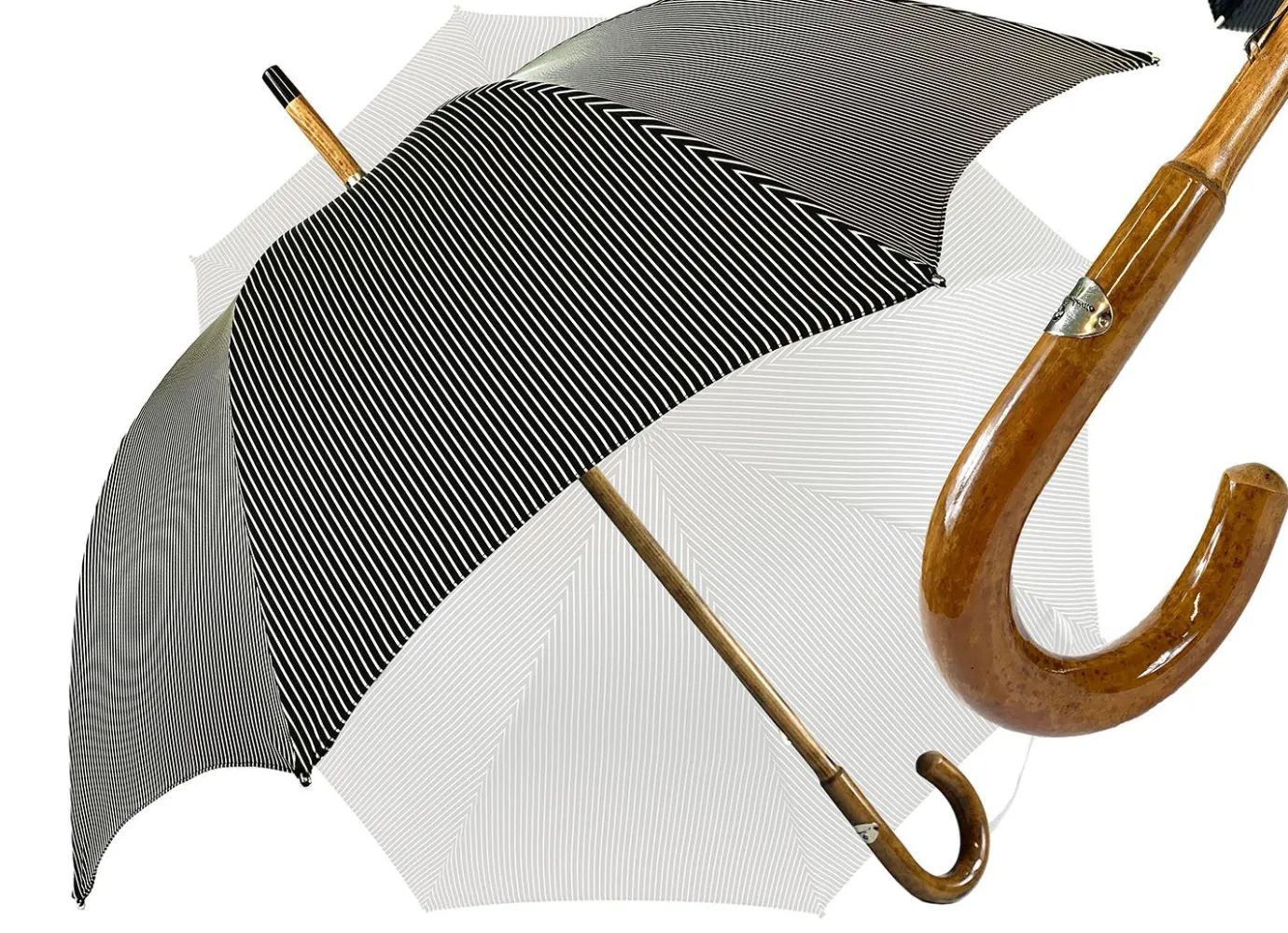 Il Marchesato Black&White umbrella with Malacca Wood hand-curved New