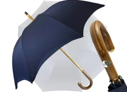 Il Marchesato Blue Navy umbrella with Natural Chestnut Wood hand-curved Best