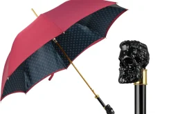 Il Marchesato Bold Burgundy Umbrella with Artisan Skull Handle for a Unique Style Fashion