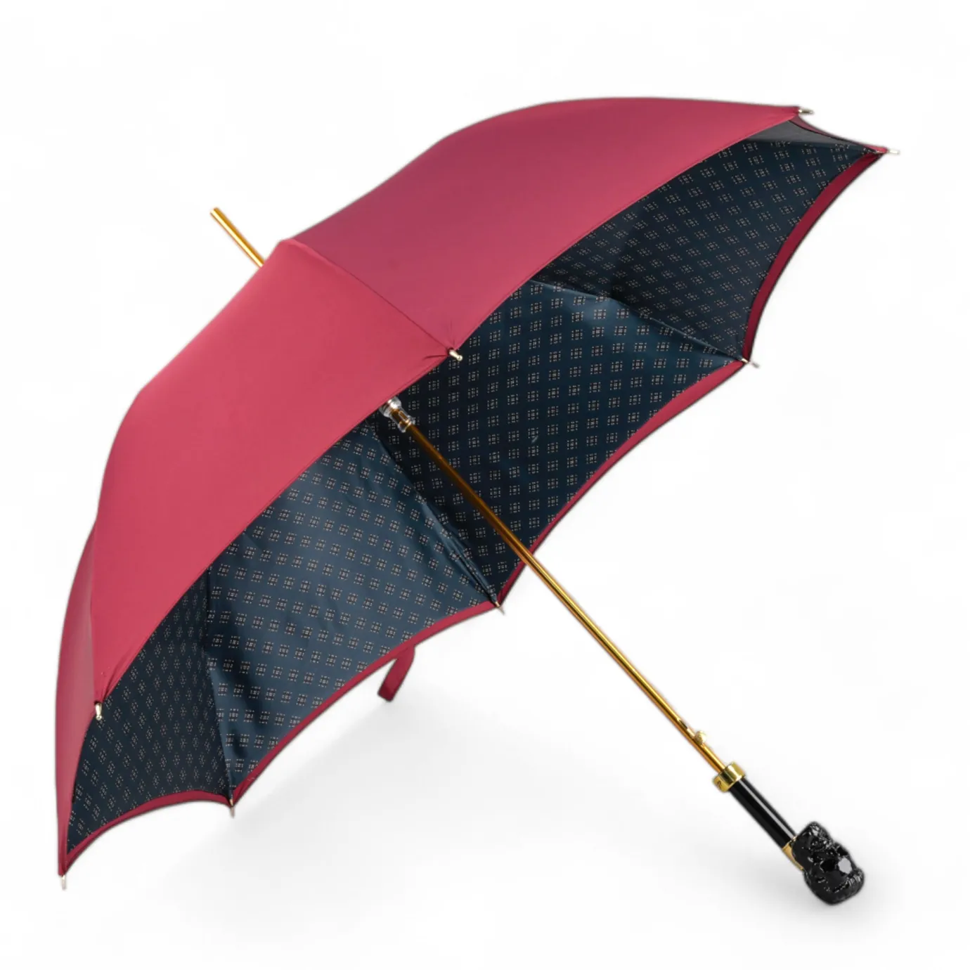 Il Marchesato Bold Burgundy Umbrella with Artisan Skull Handle for a Unique Style Fashion
