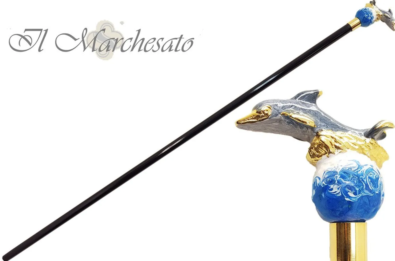 Il Marchesato Brilliant Enamelled Dauphin - Walking Cane New