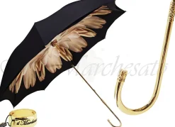 Il Marchesato Brown Dahlia Umbrella With Black Exterior, Double Cloth Marchesato Italy Fashion