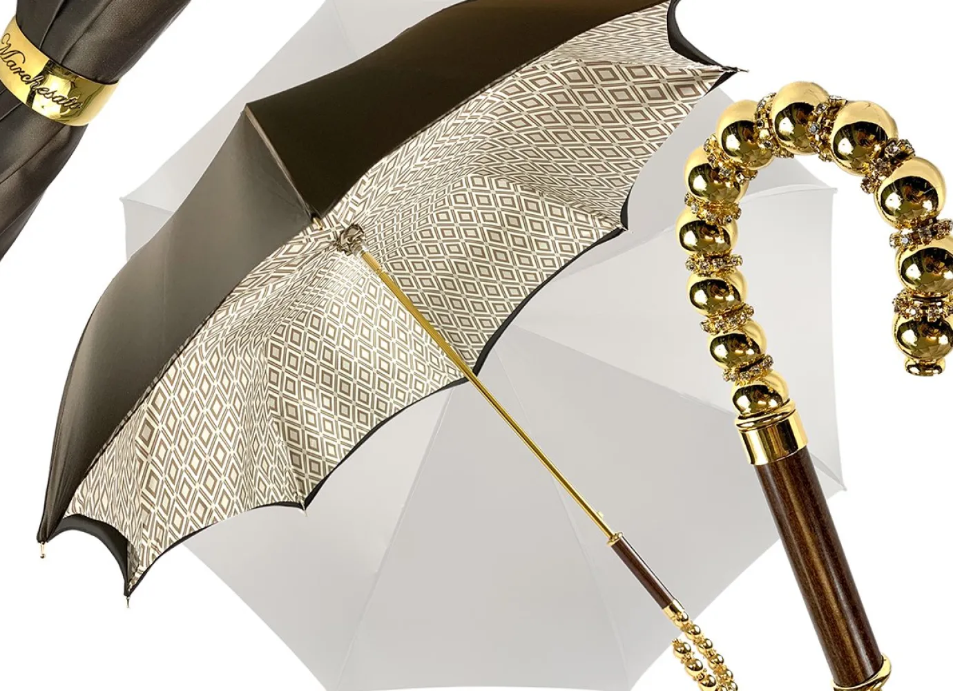 Il Marchesato Brown Umbrella With Rhombus Pattern Inside Outlet
