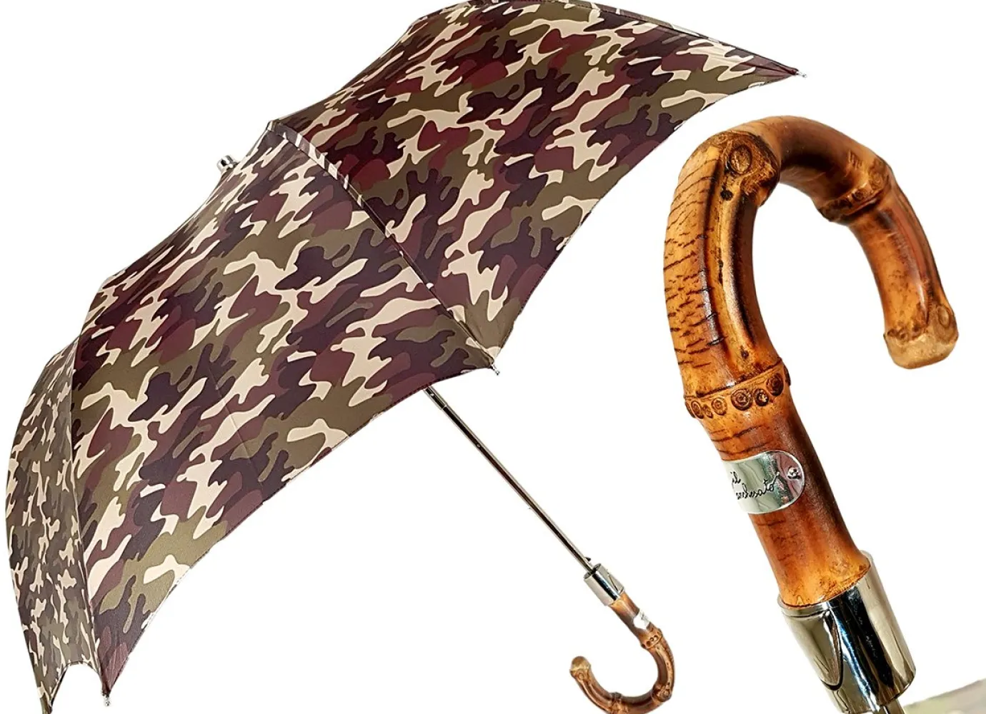 Il Marchesato Camouflage Umbrella Folding With Bamboo Handle New