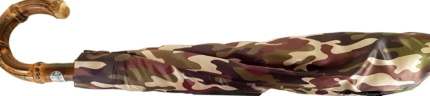 Il Marchesato Camouflage Umbrella Folding With Bamboo Handle New
