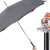 Il Marchesato Carnival of Shadows: Grey Umbrella with Intricate Clown Handle New