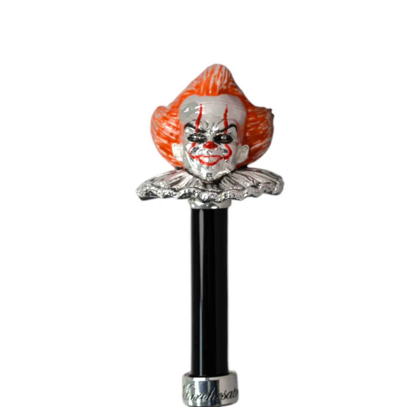 Il Marchesato Carnival of Shadows: Grey Umbrella with Intricate Clown Handle New