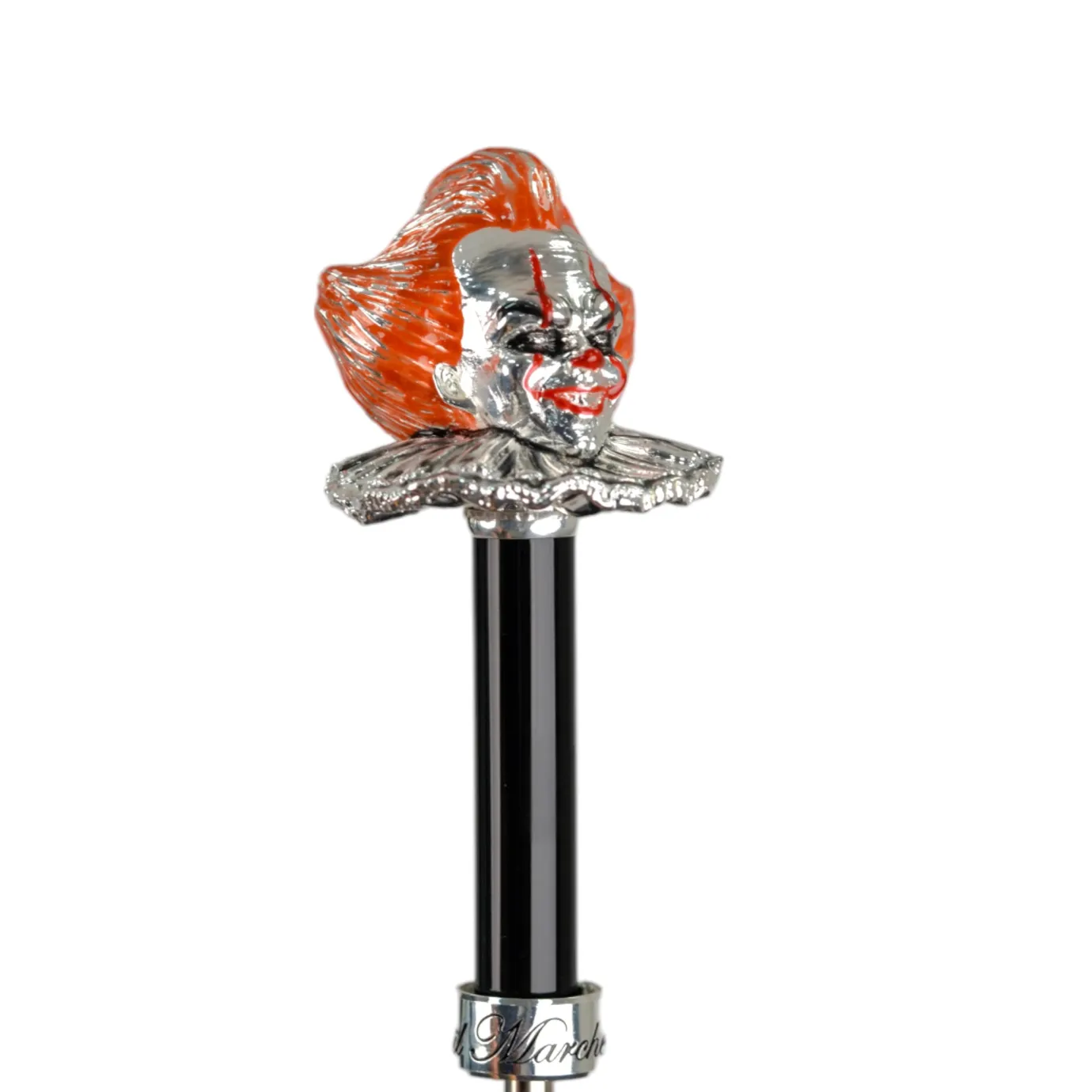 Il Marchesato Carnival of Shadows: Grey Umbrella with Intricate Clown Handle New