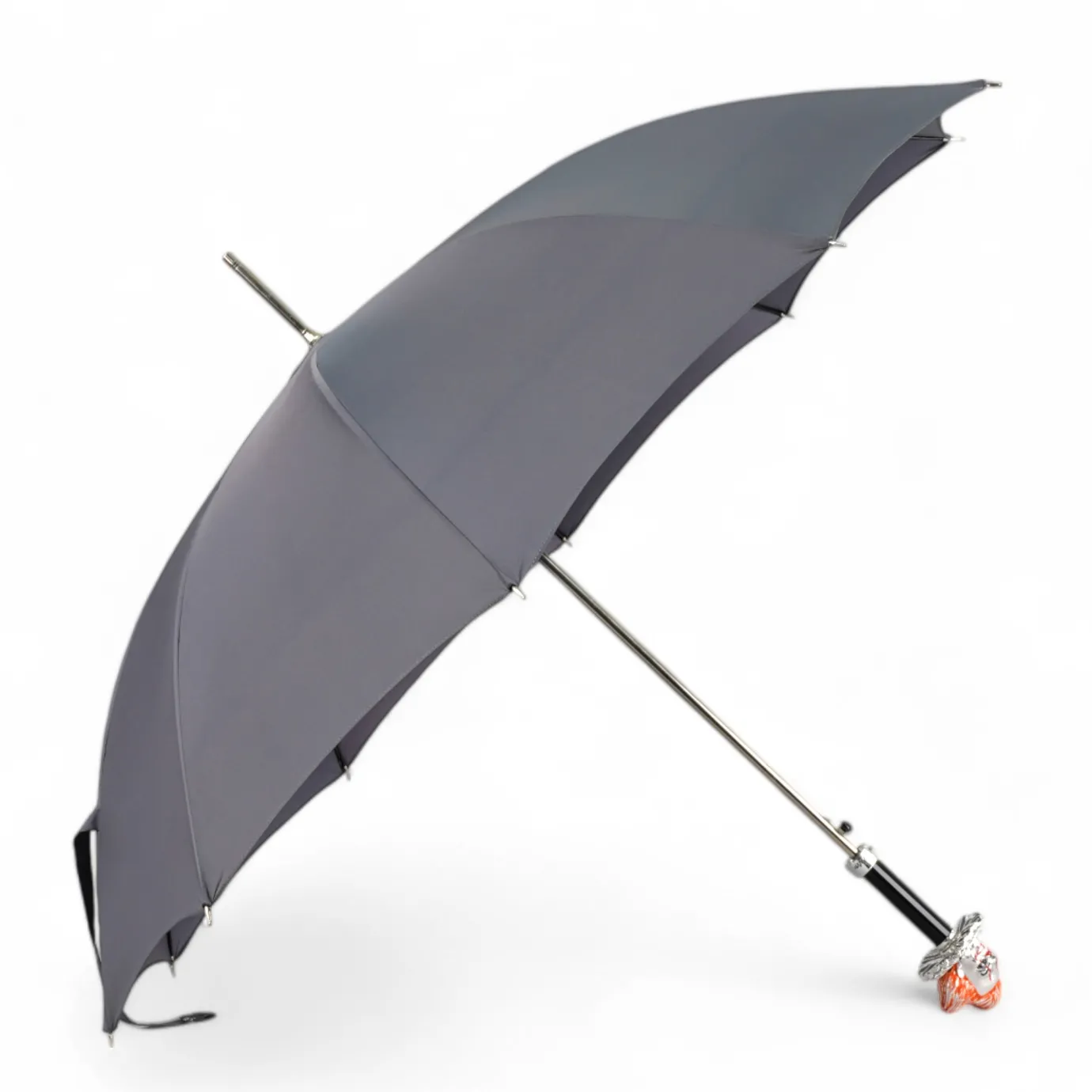 Il Marchesato Carnival of Shadows: Grey Umbrella with Intricate Clown Handle New