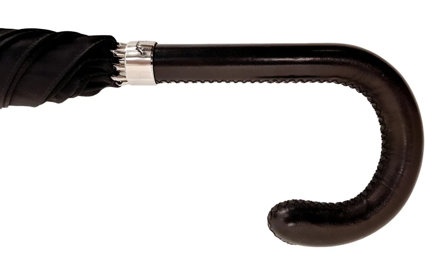Il Marchesato Classic Gentlemen's Black Umbrella With Leather Handle Clearance