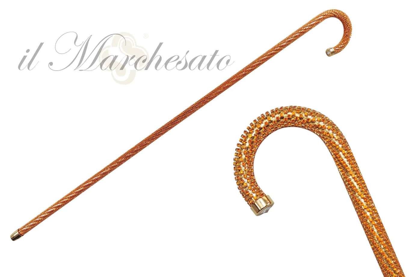 Il Marchesato Crook Walking Cane Encrusted with Orange crystals Fashion