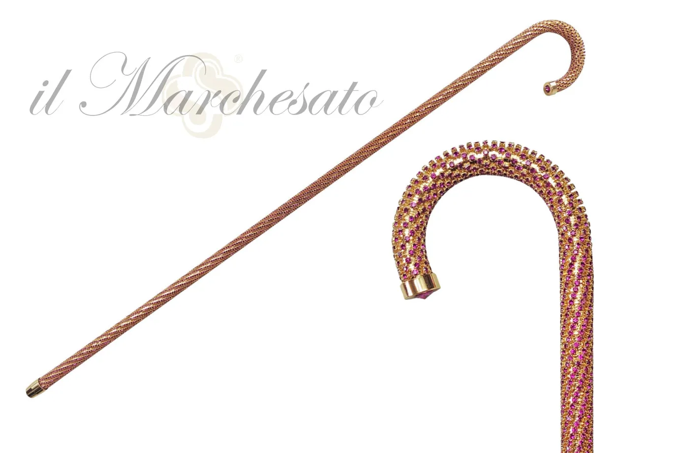Il Marchesato Crook Walking Cane Encrusted with Amethyst crystals Outlet