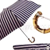 Il Marchesato Dark Blue, & Dirty White Striped Men's Folding Umbrella - Bamboo Handl Fashion