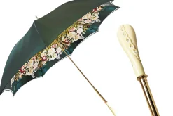 Il Marchesato Dark green umbrella with roses and cream knob Clearance