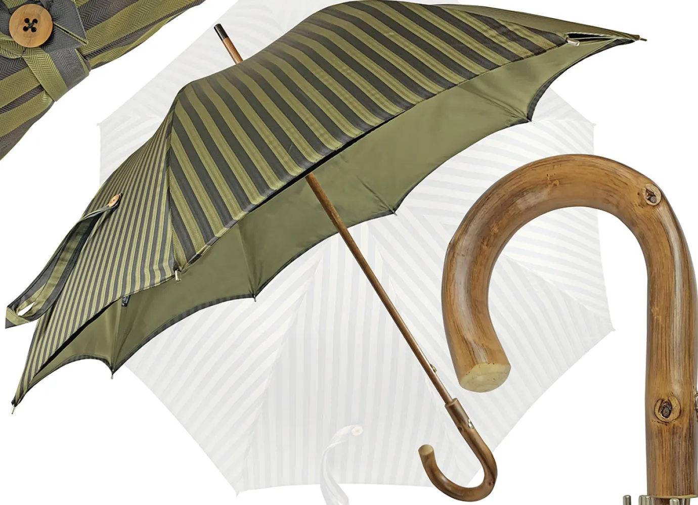 Il Marchesato Double Cloth Men's Umbrella - Dark green striped Design Sale
