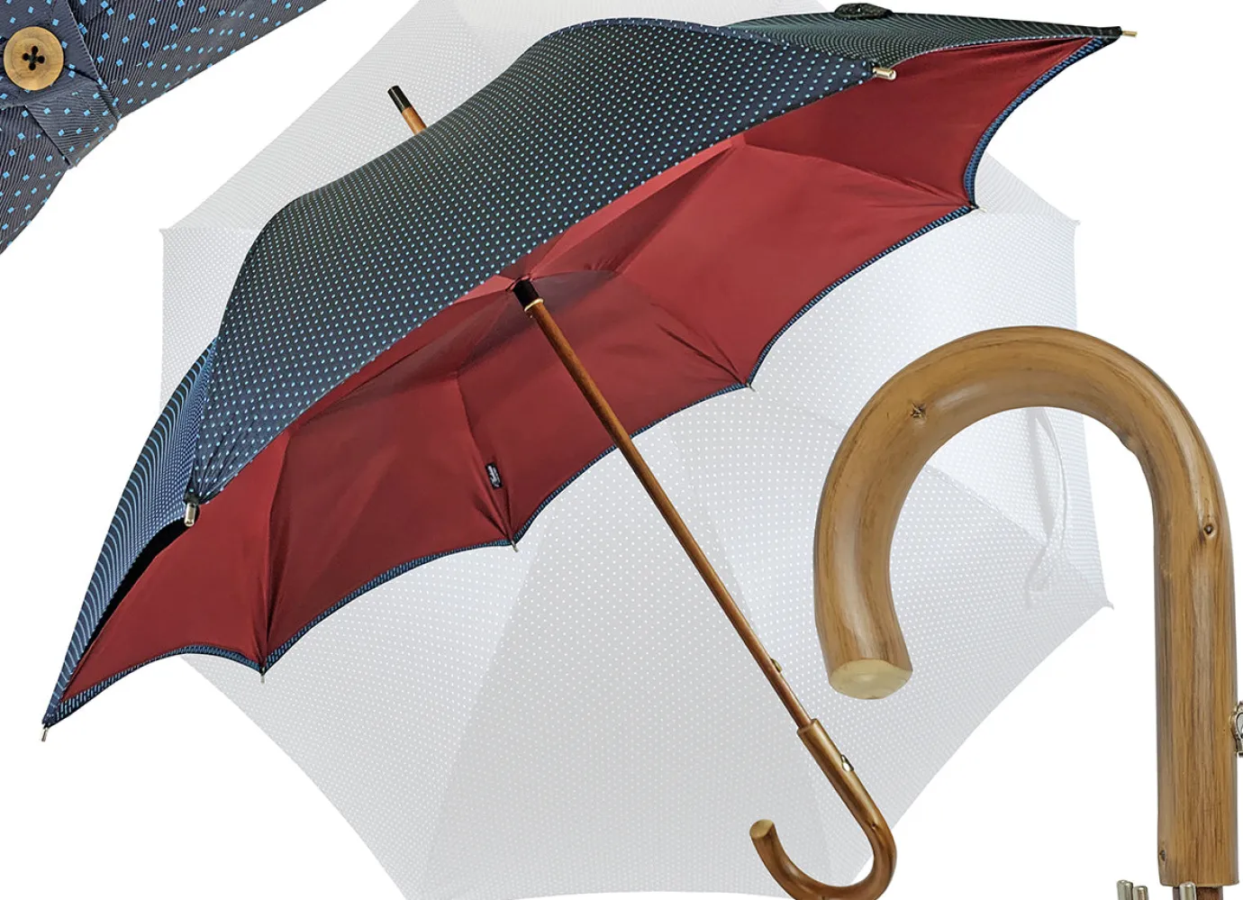 Il Marchesato Double Cloth Men's Umbrella - Blue navy with dots Design New