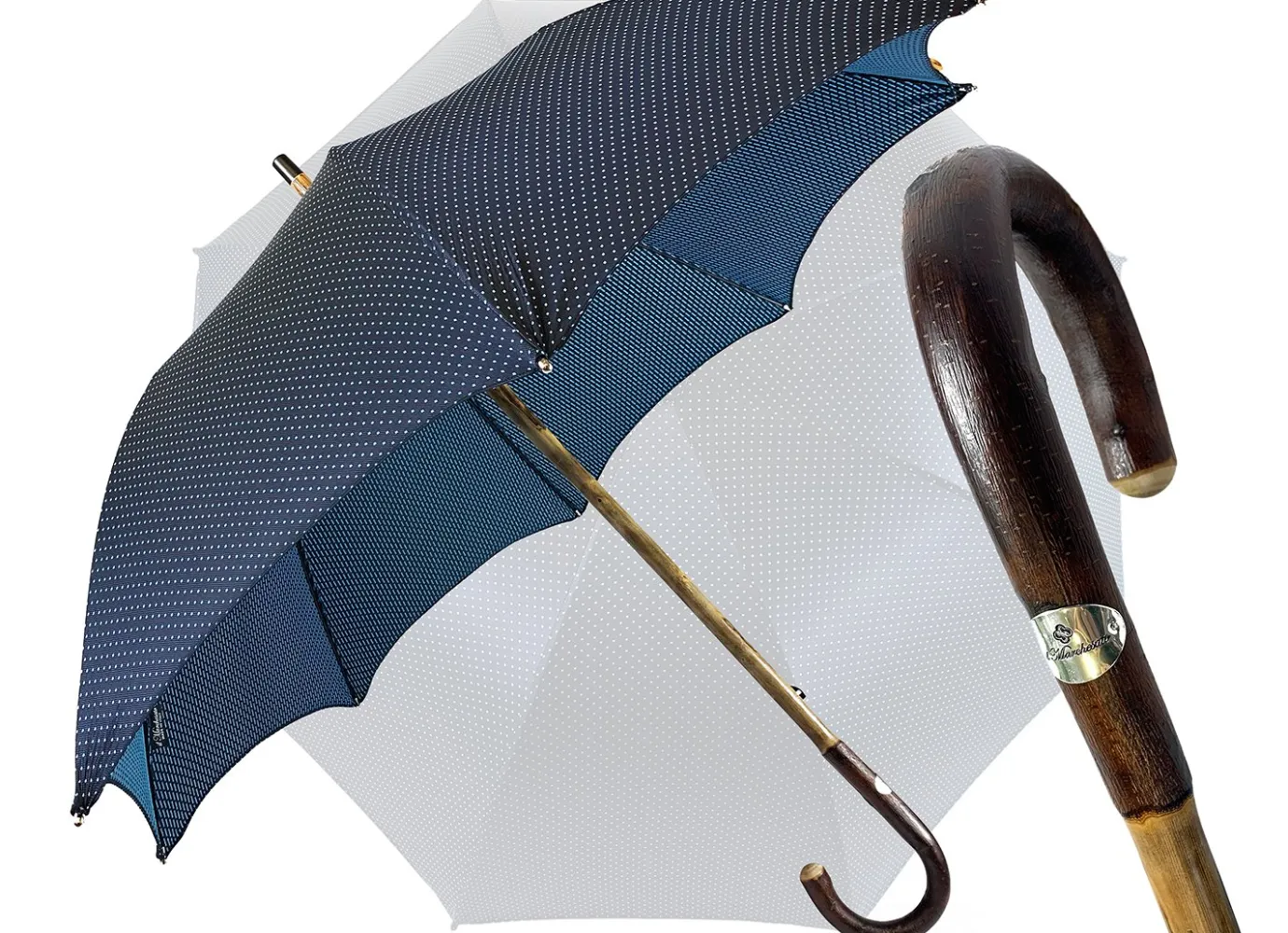 Il Marchesato Elegant Blue umbrella with Natural Chestnut Wood hand-curved Discount
