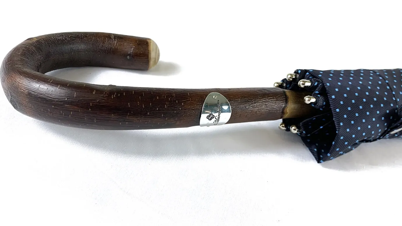 Il Marchesato Elegant Blue umbrella with Natural Chestnut Wood hand-curved Discount