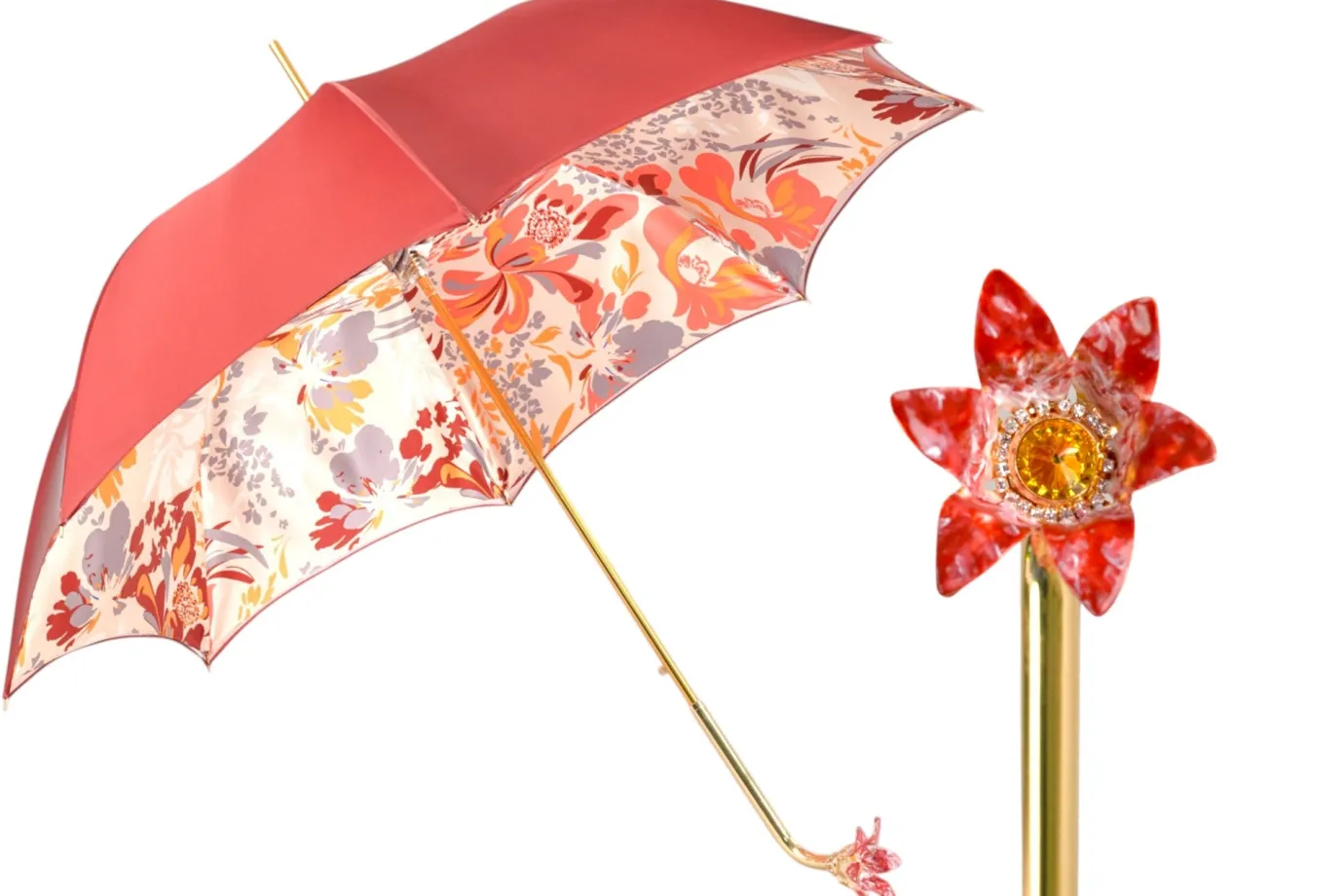 Il Marchesato Elegant Floral Umbrella with Exquisite Red Flower Handle Fashion