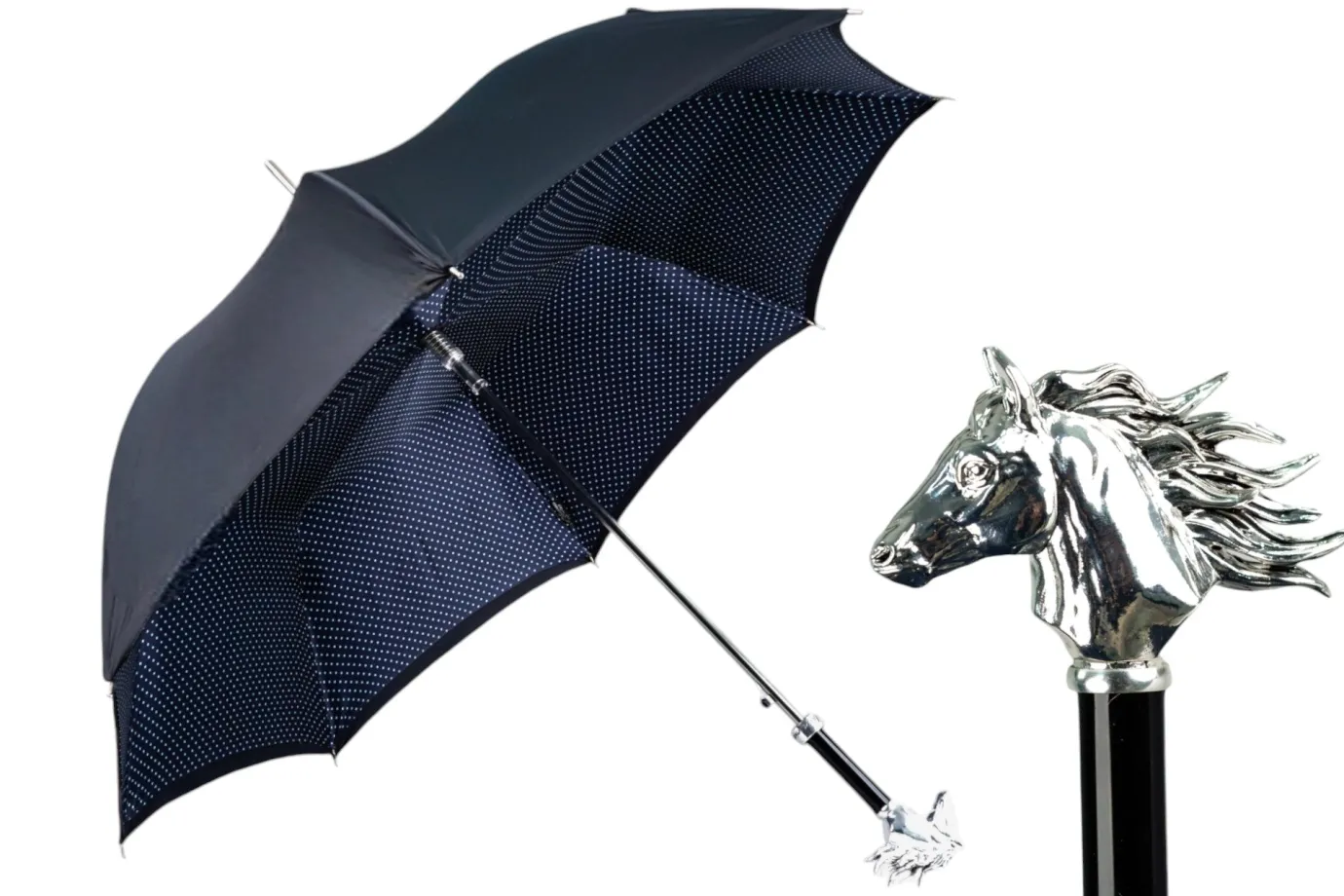 Il Marchesato Elegant polka dot umbrella with silverplated horse handle New