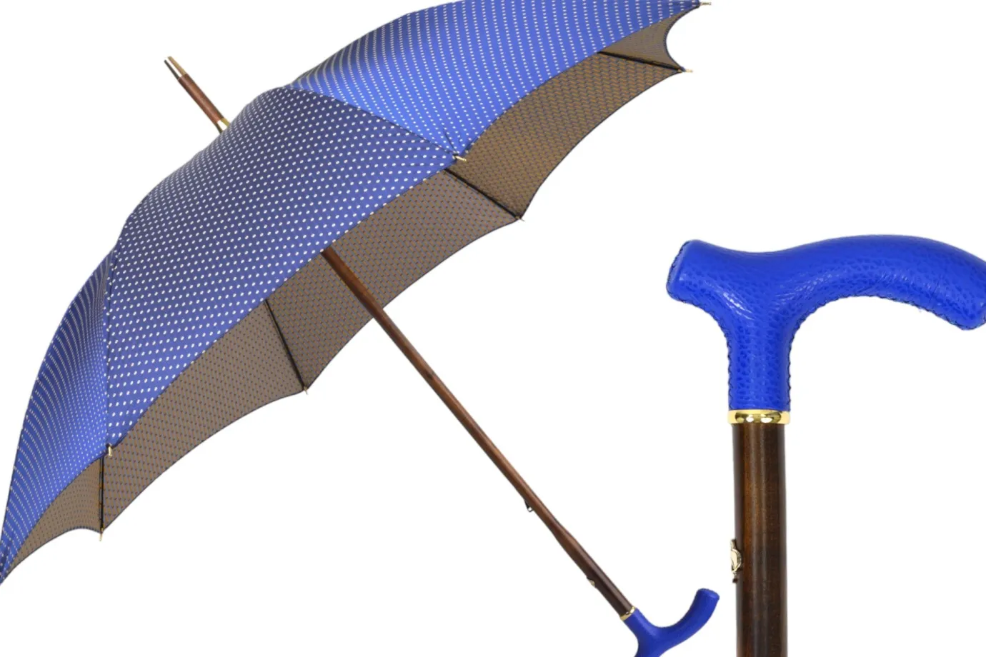 Il Marchesato Elegant Umbrella with Blue Leather Handle and Beechwood Shaft Discount