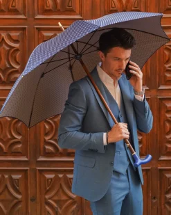 Il Marchesato Elegant Umbrella with Blue Leather Handle and Beechwood Shaft Discount