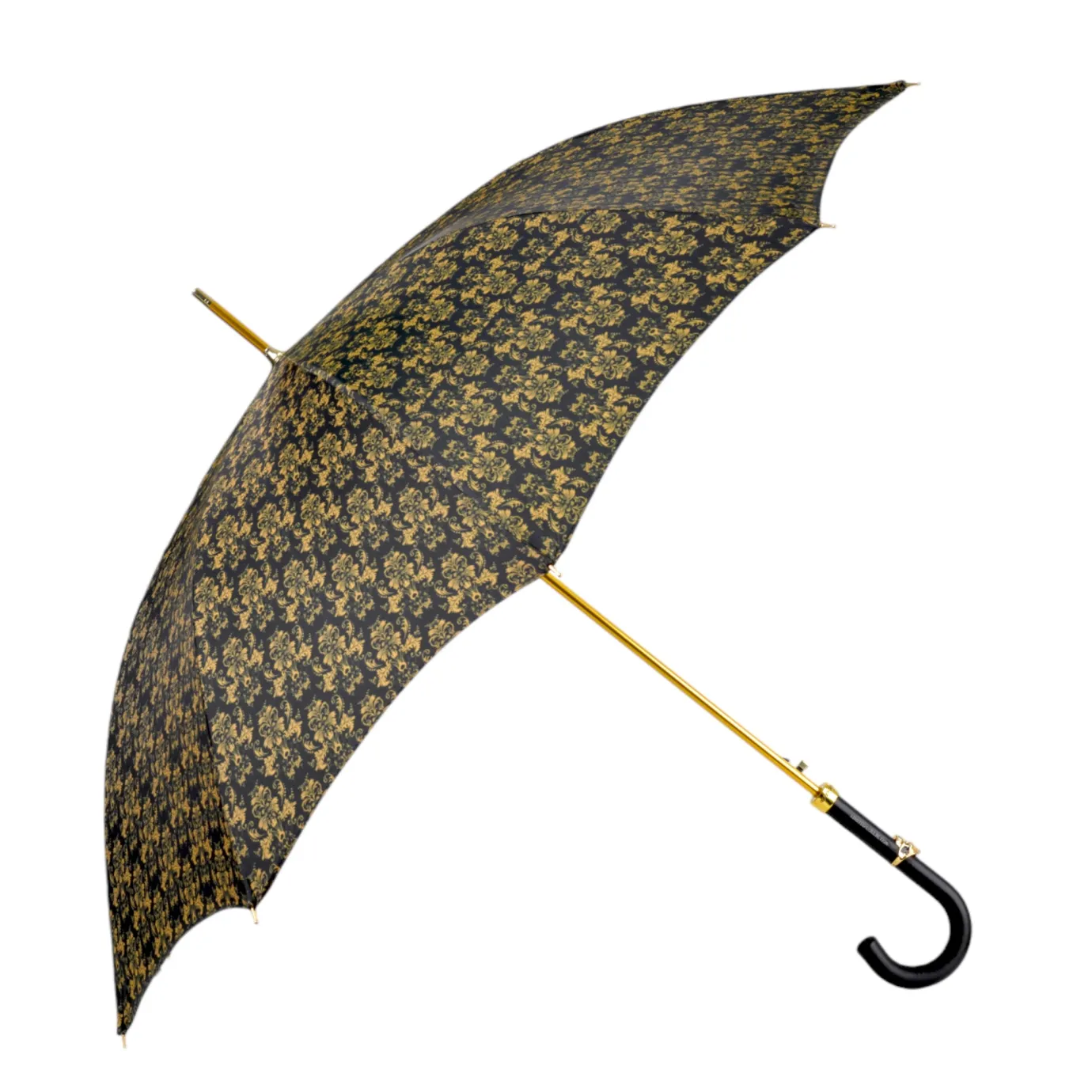 Il Marchesato Elegant Umbrella with Leather Handle, Gold Skull, and Ornate Black and Outlet
