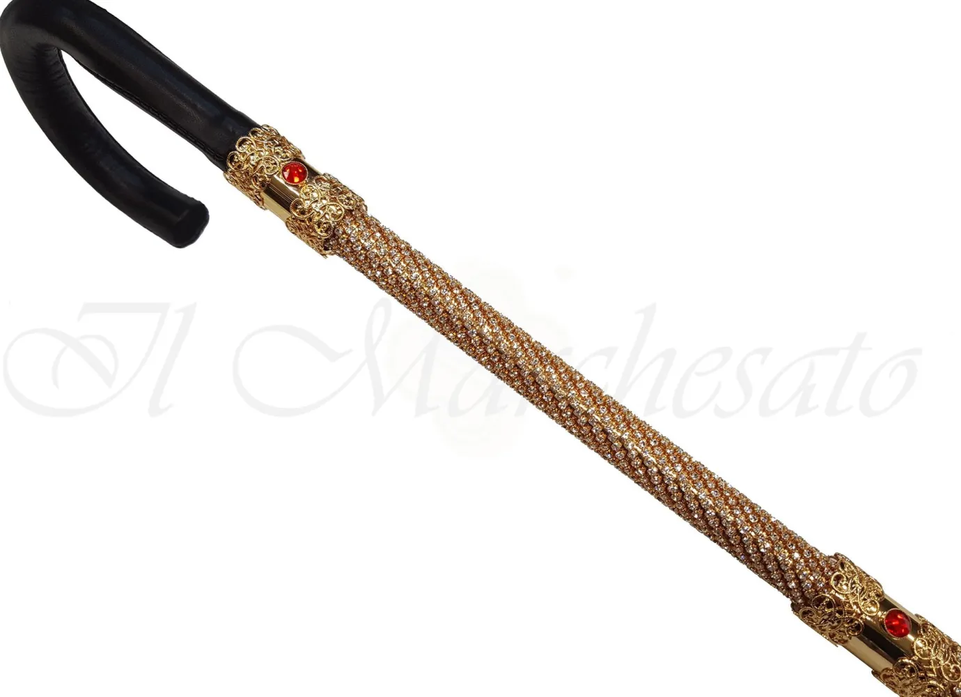Il Marchesato Elegant Walking Cane Encrusted with Swarovski Crystals- Leather Handle Clearance